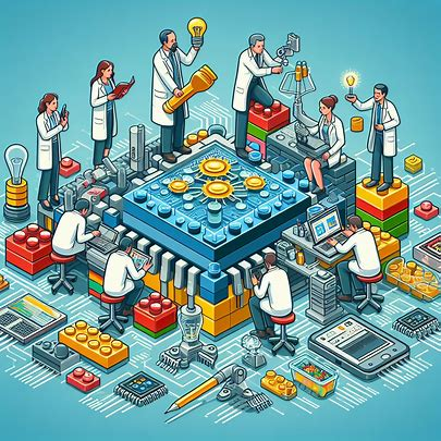 Illustration of engineers of different backgrounds working around a chip